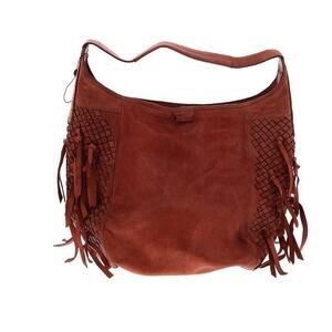 NWOT orange leather weave fringe hobo shoulder bag
